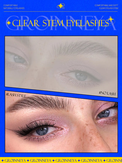 GROINNEYA Cílios Meia Língua Olho de Gato Cílios Falsos com Faixa Transparente, Efeito Natural, Cílios de Visão Natural, Cílios de Visón Falsos para Maquiagem