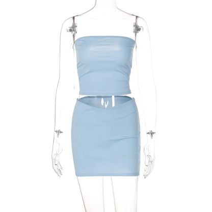 Conjunto Feminino Verão 2024 - Top Tomara que Caia e Mini Saia, Moda Festa e Clube