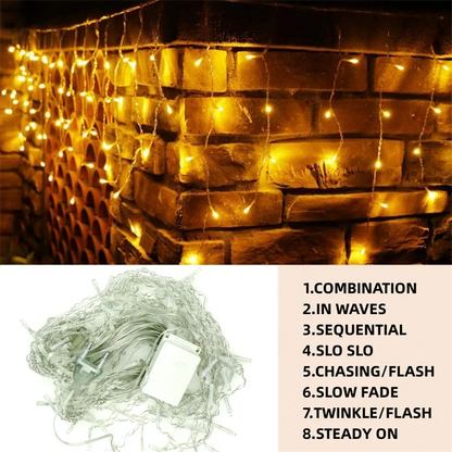 Cascata de Luzes de Natal para Decoração Externa, 5M de Comprimento com Queda de 0,4-0,6m, Cortina de Luzes LED, Fio de Luzes para Festas, Jardim e Beirais.