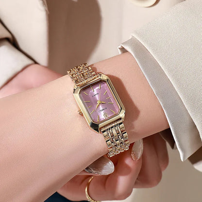 Relógio de Pulso com Pulseira de Aço Inoxidável, Marca Popular de 2024, Relógio de Quartzo Luxuoso para Mulheres, Presente Elegante, Relógio Simples e Moderno em Formato Quadrado para Estudantes.