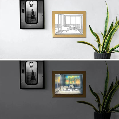 Luz Decorativa de Pintura LED com Conector USB, Luminária de Mesa e Parede com Escurecimento, Presente de Arte Luminosa para Ambientes Internos, Janela de Luz Solar, Foto em Madeira