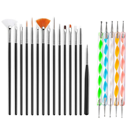 Conjunto de 20/15 Pincéis para Arte de Unhas, Ferramenta de Manicure, Pó Líquido, Escultura, Gel UV para Unhas, Pincel para Pintura, Extensão de Unhas Acrílicas e Ferramenta de Construção.