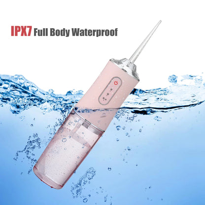 Irrigador Oral Portátil, Floss Dental com Jato de Água Recarregável por USB, 4 Pontas de Jato, 220ml, 3 Modos, IPX7, 1400rpm.