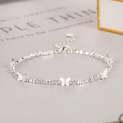 Esterlina Bracelete de Zircônia Coração Amor para Mulheres, Laço Estrelas, Corrente de Osso de Cobra, Joias de Presente