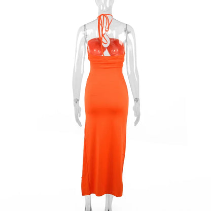 Vestido Preto Sexy de Verão para Mulheres, Sem Mangas, Decotado nas Costas, com Recortes Vazados, Ideal para Festas, com Design Fashion, Amarração Frontal, Estilo Halter, Justo ao Corpo, Elegante