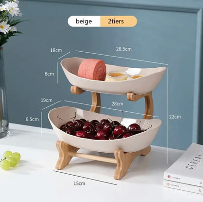Prato de Frutas 2/3 Camadas para Casa, Sala de Estar, Prato de Plástico para Lanches, Cesta Criativa e Moderna para Frutas Secas, Prato para Doces, Suporte para Bolo, Tigela para Salada