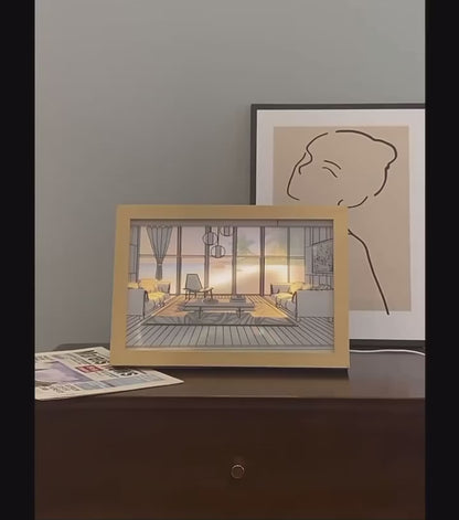 Luz Decorativa de Pintura LED com Conector USB, Luminária de Mesa e Parede com Escurecimento, Presente de Arte Luminosa para Ambientes Internos, Janela de Luz Solar, Foto em Madeira