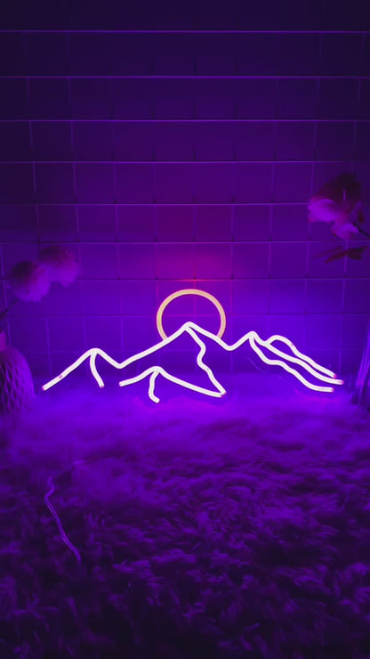 Letreiro de Neon LED Montanha e Sol, Lâmpada de Luzes Neon USB LED, Decoração de Parede para Casa, Quarto Infantil, Bar,